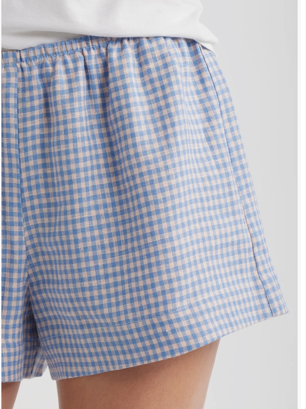Reformation High-Waist Gingham Shorts in Light Blue